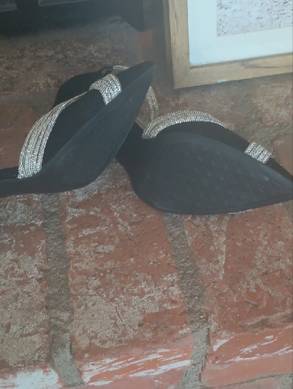 Kelly & Katie Black Pointed-Toe Heels with Silver Crystal Straps - Picture 9 of 9